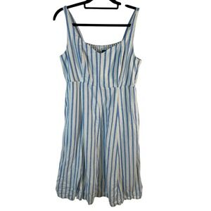 Old Navy Womens Blue White Striped Linen Blend Smocked Back Midi Dress Large